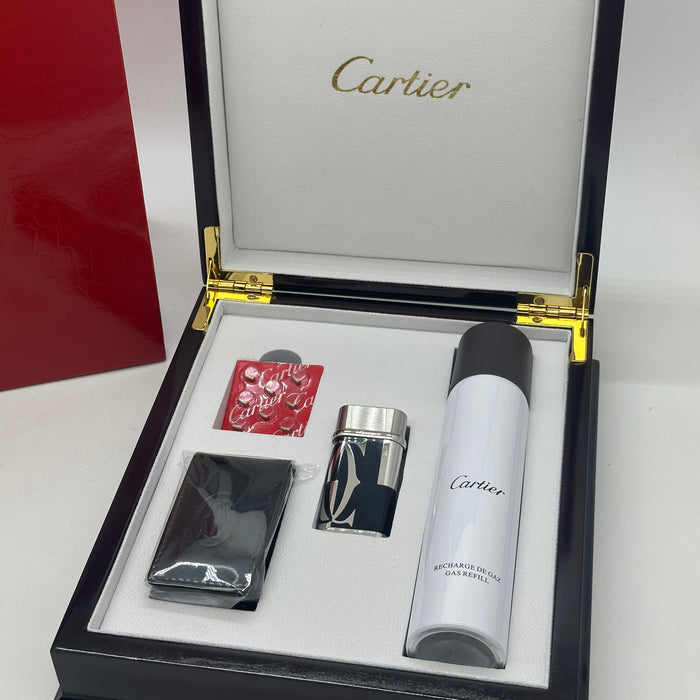 Cartier Luxury Lighter – Burgundy & Gold Signature Edition (Gift Set)