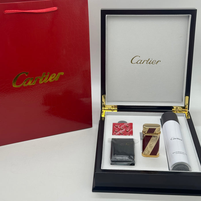 Cartier Luxury Lighter – Burgundy Gold Engraved Edition (Premium Gift Set)