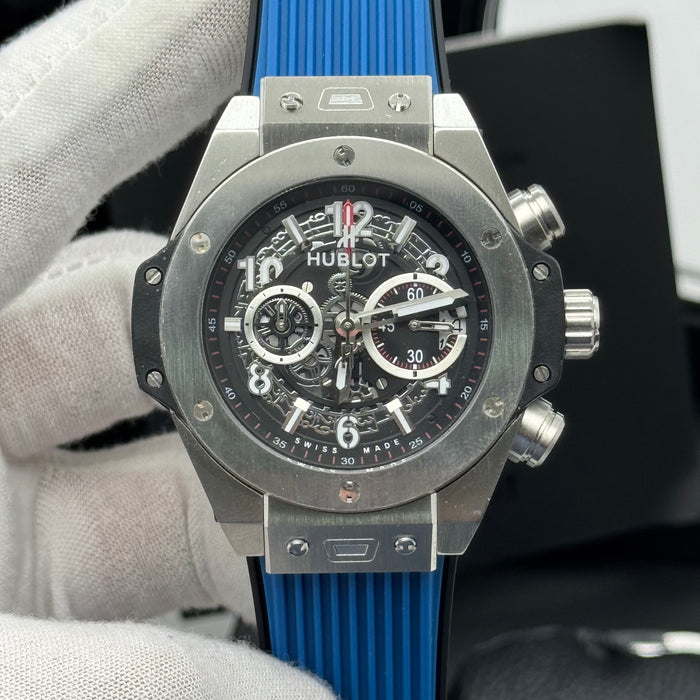 Hublot Big Bang Skeleton Chronograph – Steel Case | Blue Rubber Strap