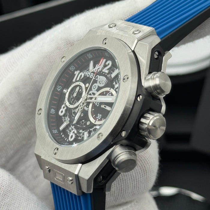 Hublot Big Bang Skeleton Chronograph – Steel Case | Blue Rubber Strap