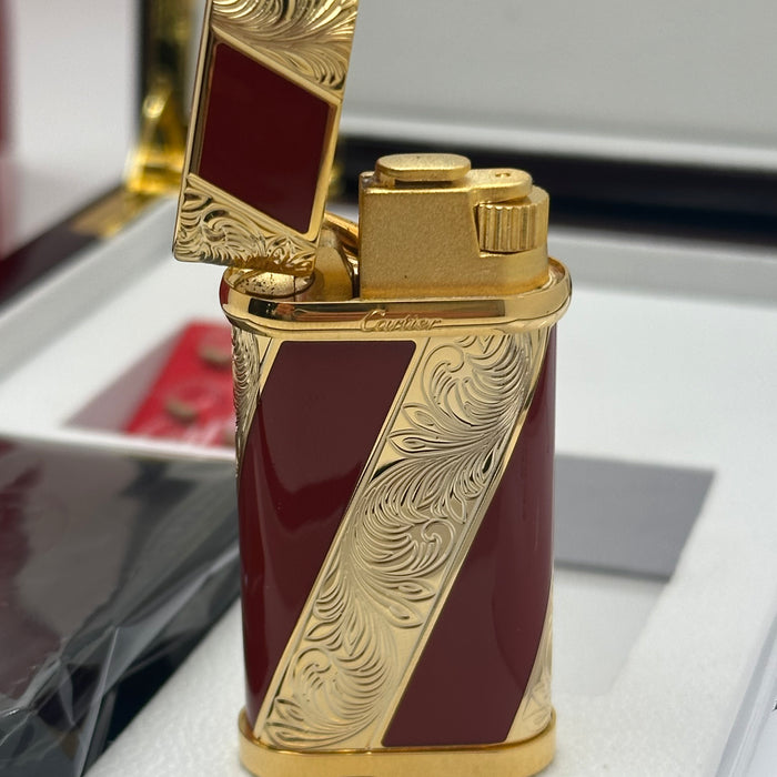 Cartier Luxury Lighter – Burgundy Gold Engraved Edition (Premium Gift Set)