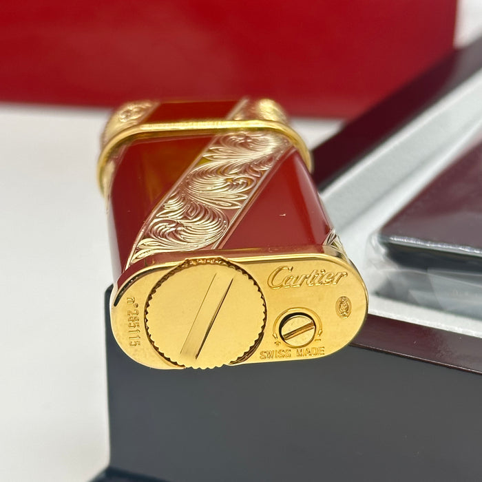 Cartier Luxury Lighter – Burgundy Gold Engraved Edition (Premium Gift Set)