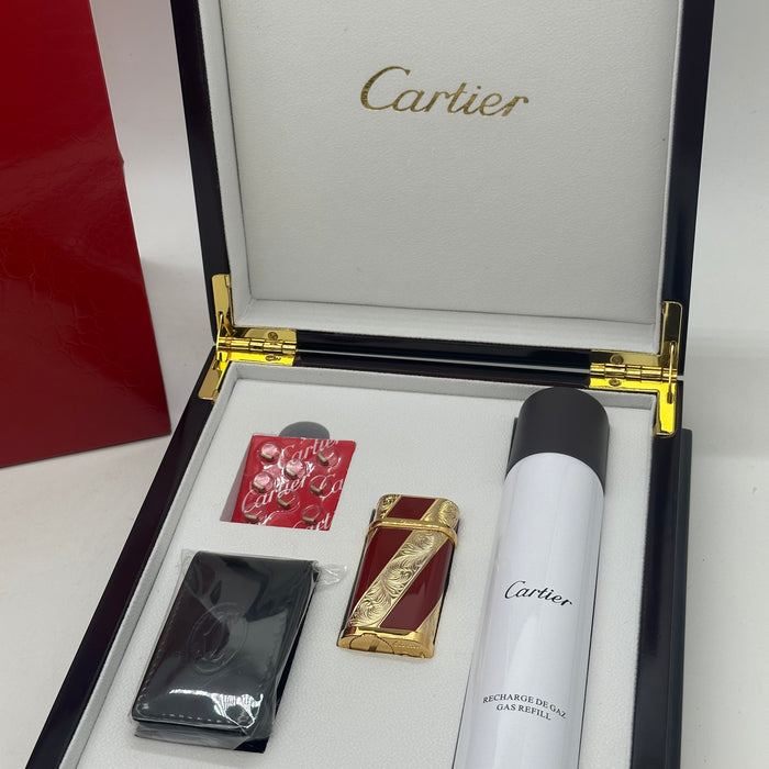 Cartier Luxury Lighter – Burgundy Gold Engraved Edition (Premium Gift Set)