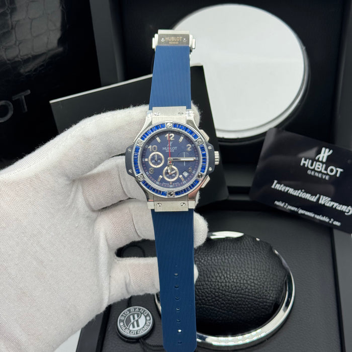 Hublot Classic Fusion Chronograph – Blue Dial | Blue Baguette Bezel & Rubber Strap