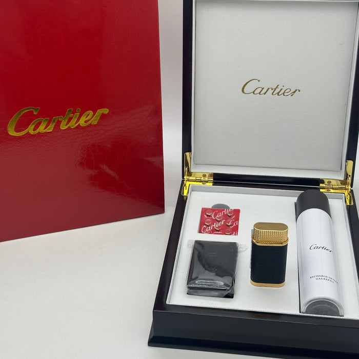 Cartier Luxury Lighter – Black Leather Gold Edition (Executive Style Set)