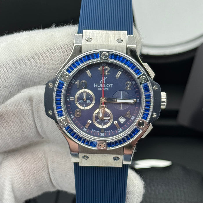 Hublot Classic Fusion Chronograph – Blue Dial | Blue Baguette Bezel & Rubber Strap