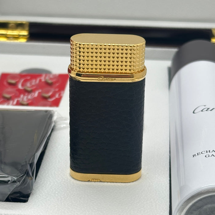 Cartier Luxury Lighter – Black Leather Gold Edition (Executive Style Set)