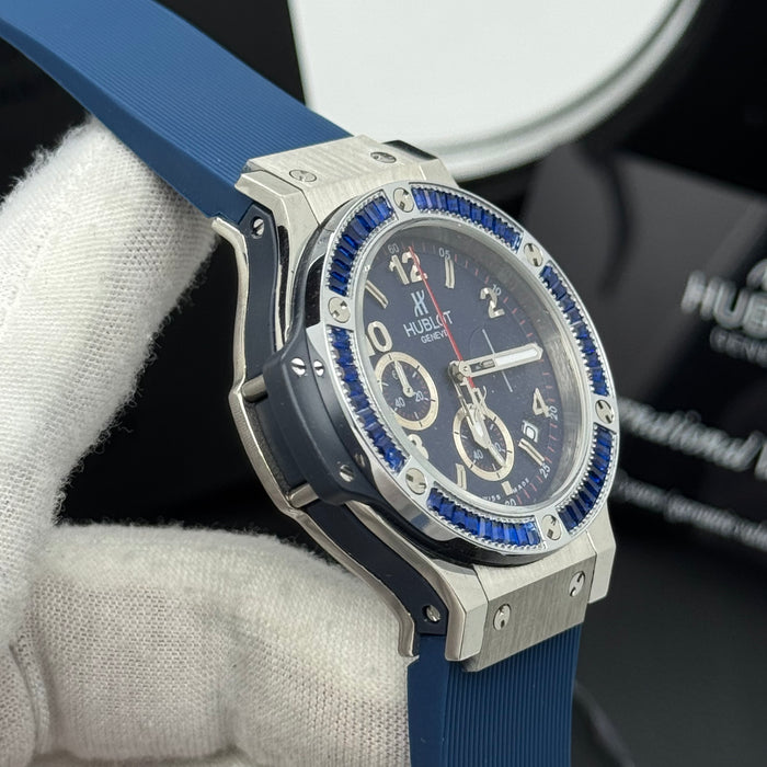 Hublot Classic Fusion Chronograph – Blue Dial | Blue Baguette Bezel & Rubber Strap