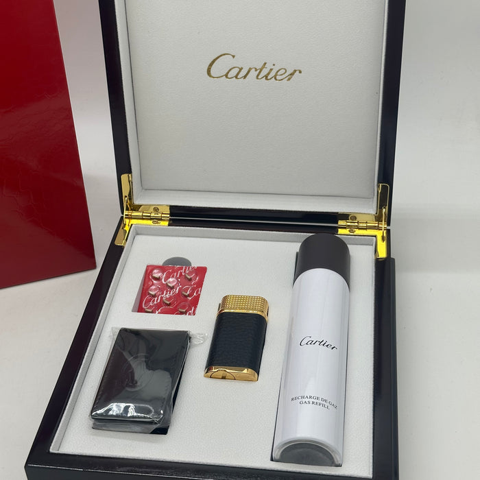 Cartier Luxury Lighter – Black Leather Gold Edition (Executive Style Set)