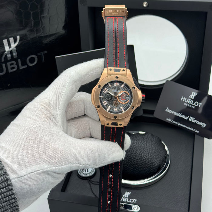 Hublot Big Bang Ferrari Skeleton Chronograph – Rose Gold Case | Black Strap with Red Stitching