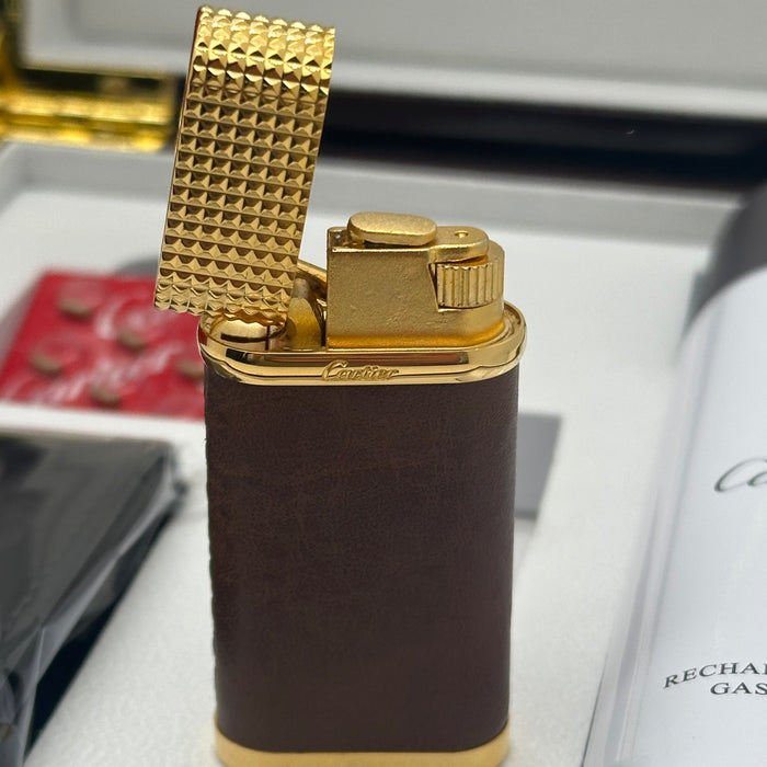 Cartier Luxury Lighter – Brown Leather Gold Edition (Classic Gentleman Set)