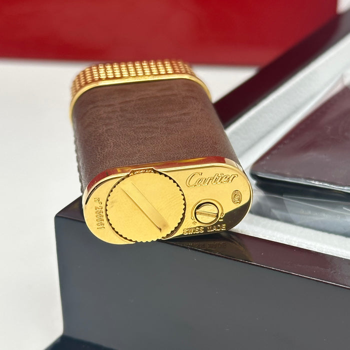 Cartier Luxury Lighter – Brown Leather Gold Edition (Classic Gentleman Set)