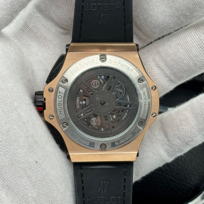 Hublot Big Bang Ferrari Skeleton Chronograph – Rose Gold Case | Black Strap with Red Stitching