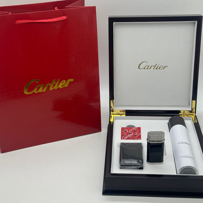 Cartier Luxury Lighter – Black Leather Silver Edition (Executive Style Set)