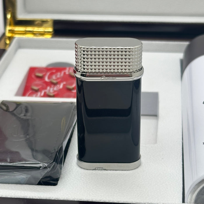 Cartier Luxury Lighter – Black Leather Silver Edition (Executive Style Set)