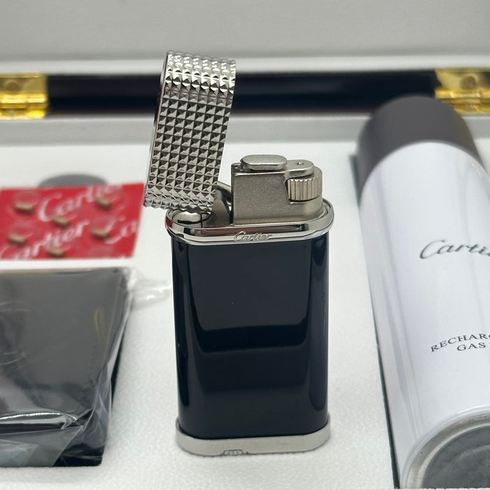 Cartier Luxury Lighter – Black Leather Silver Edition (Executive Style Set)