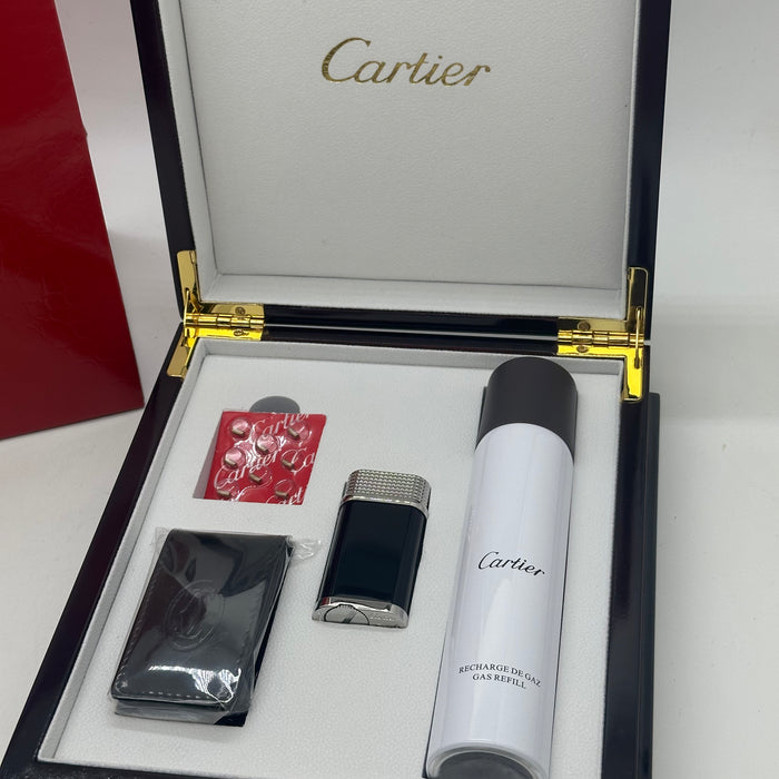 Cartier Luxury Lighter – Black Leather Silver Edition (Executive Style Set)