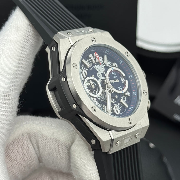 Hublot Big Bang Skeleton Chronograph – Steel Case | Blue Skeleton Dial & Black Rubber Strap