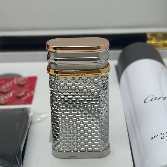 Cartier Oval Lighter (Hobnail Motif & Three-Gold Finish)