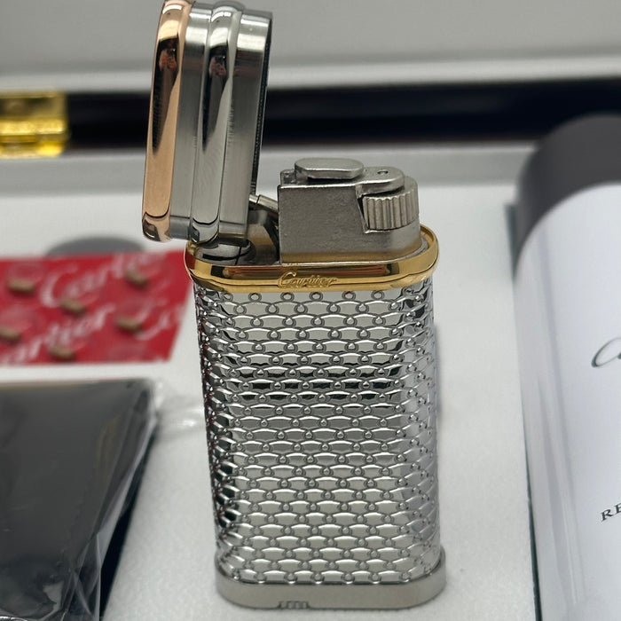 Cartier Oval Lighter (Hobnail Motif & Three-Gold Finish)