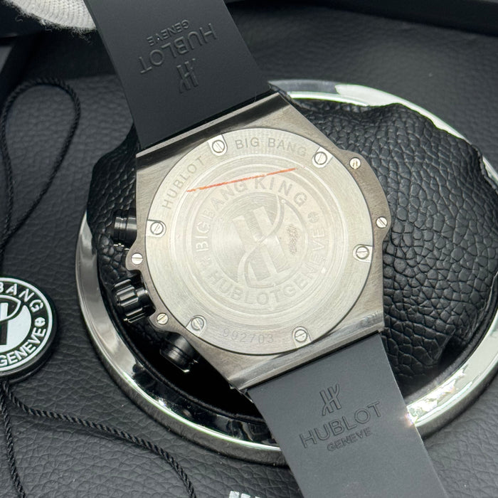 Hublot Big Bang Skeleton Chronograph – Black Textured Case | Green Accents & Grey Rubber Strap