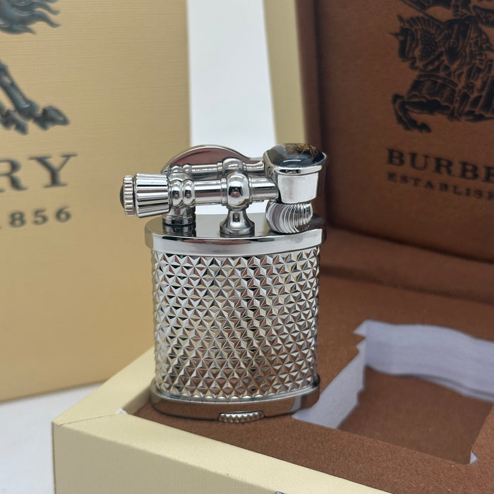Luxury Burberry Textured Silver Vintage Lighter – Premium Edition (Burberry-Inspired)