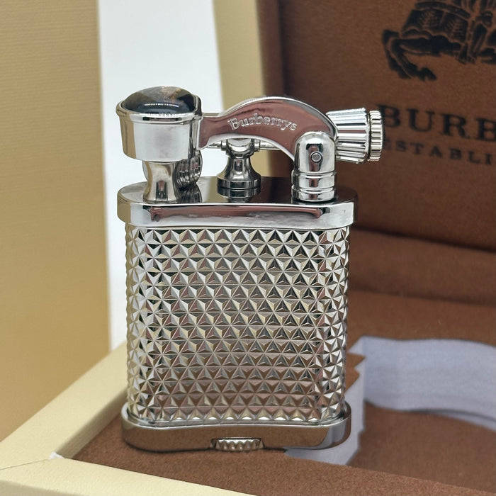 Luxury Burberry Textured Silver Vintage Lighter – Premium Edition (Burberry-Inspired)