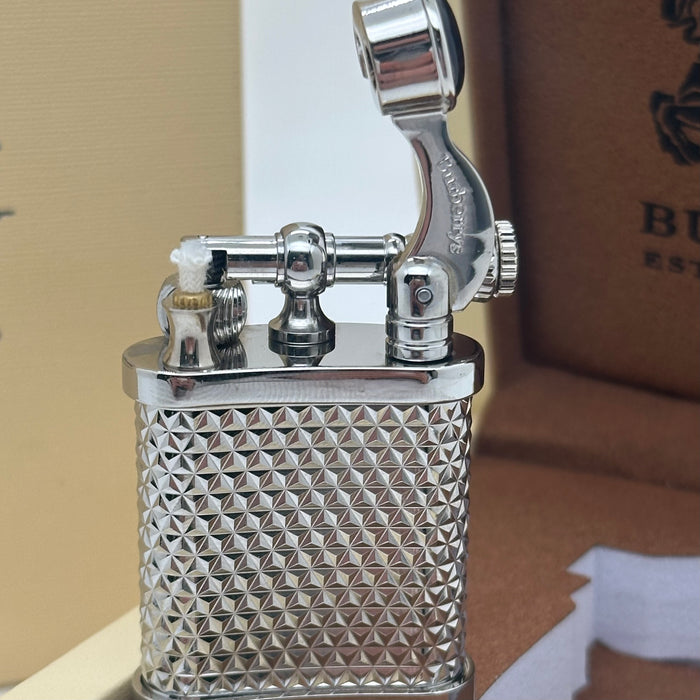 Luxury Burberry Textured Silver Vintage Lighter – Premium Edition (Burberry-Inspired)