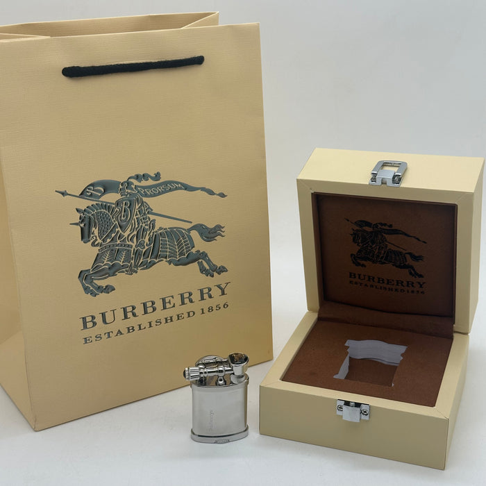 Luxury Burberry Brushed Silver Vintage Lighter – Classic Edition