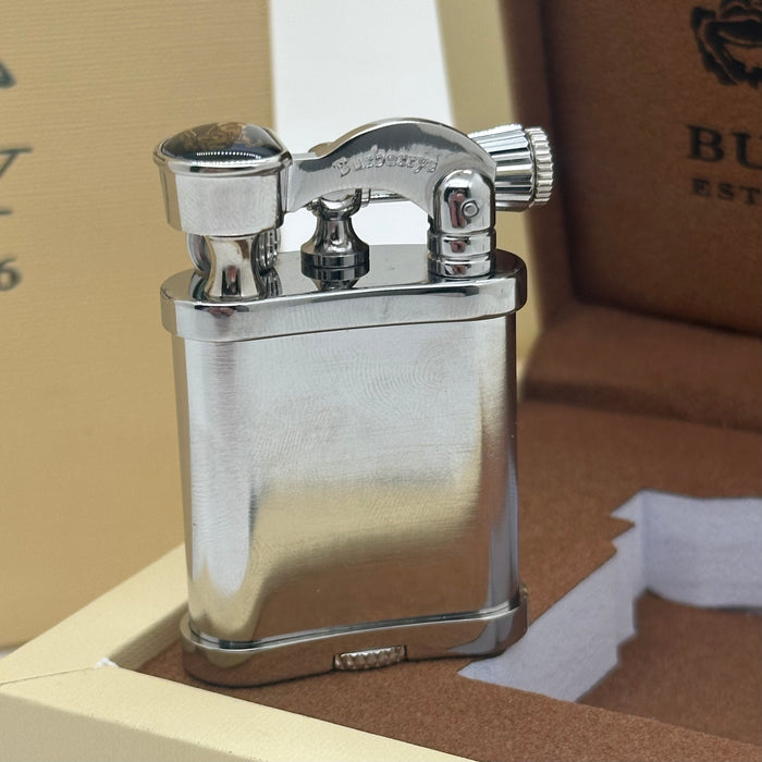 Luxury Burberry Brushed Silver Vintage Lighter – Classic Edition