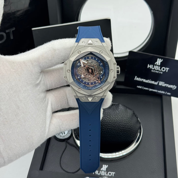 Hublot Big Bang Sang Bleu Skeleton – Steel Case | Blue Dial with Rose Gold Accents & Blue Rubber