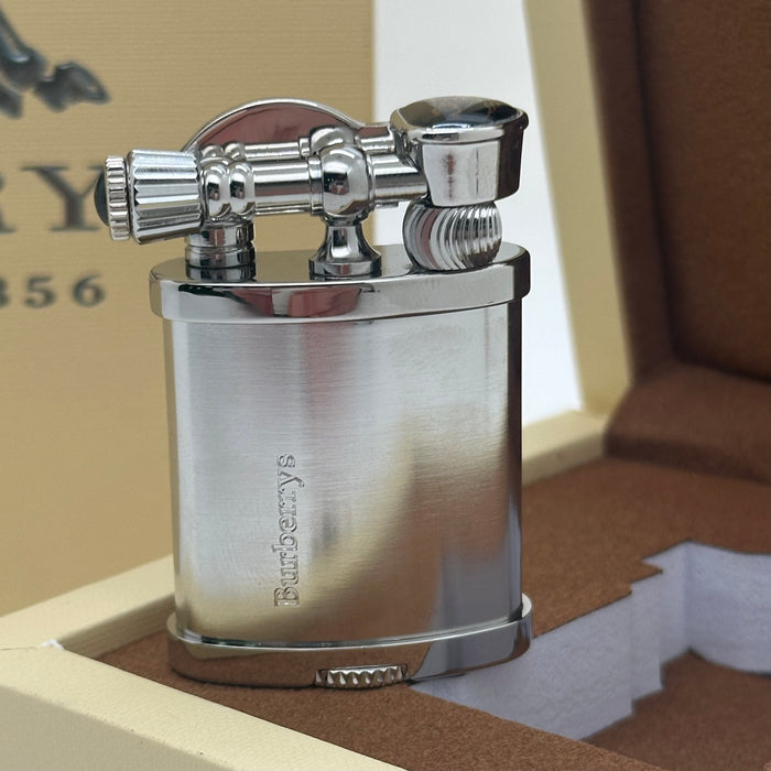 Luxury Burberry Brushed Silver Vintage Lighter – Classic Edition