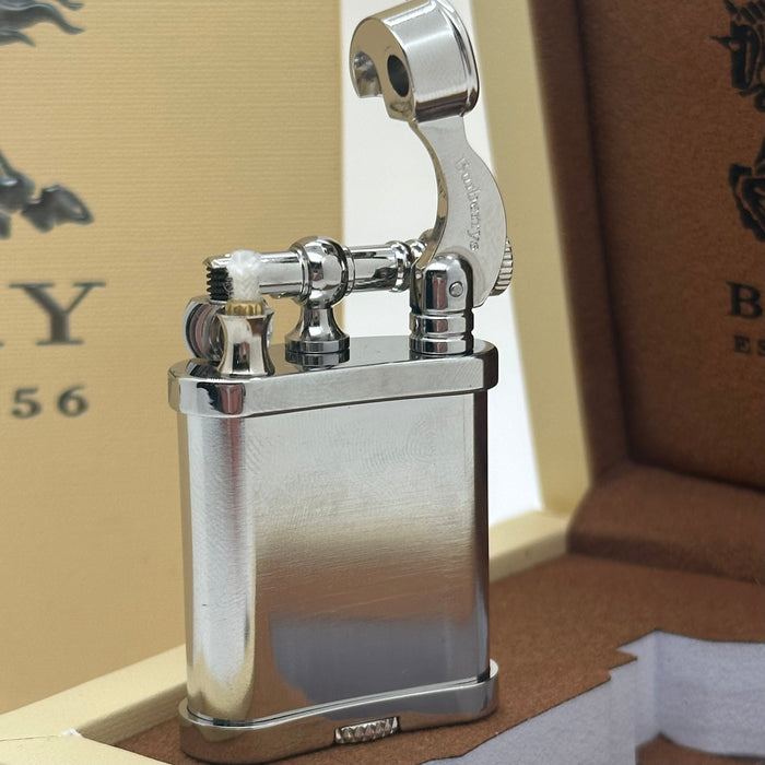Luxury Burberry Brushed Silver Vintage Lighter – Classic Edition