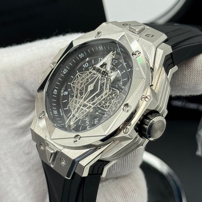 Hublot Big Bang Sang Bleu Skeleton – Steel Case | Black Dial with Rose Gold Accents & Black Rubber