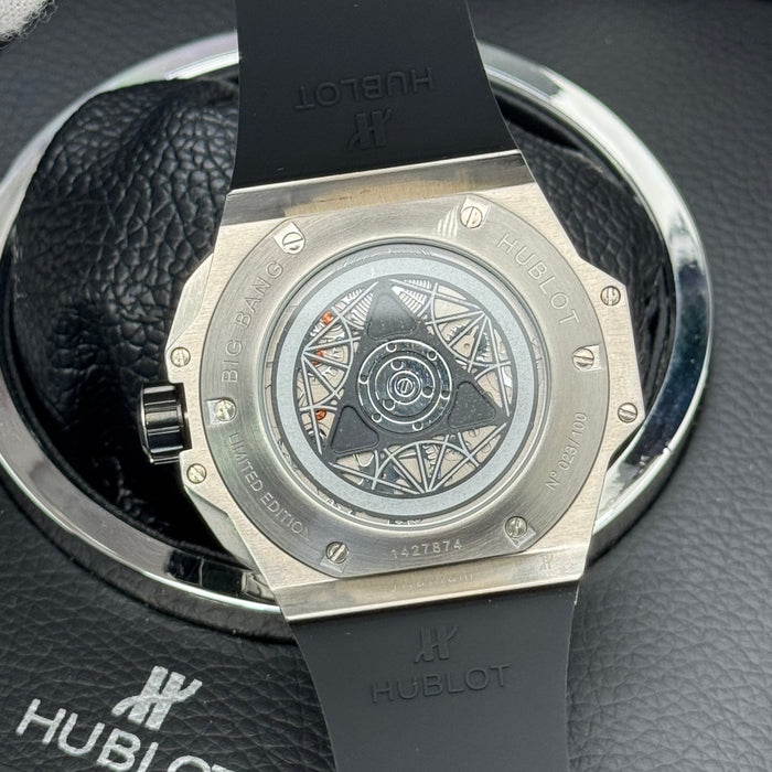 Hublot Big Bang Sang Bleu Skeleton – Steel Case | Black Dial with Rose Gold Accents & Black Rubber