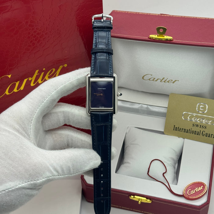 Cartier Tank Bleu Classique Rectangular Blue Dial Leather Watch