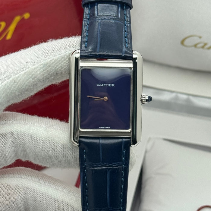 Cartier Tank Bleu Classique Rectangular Blue Dial Leather Watch