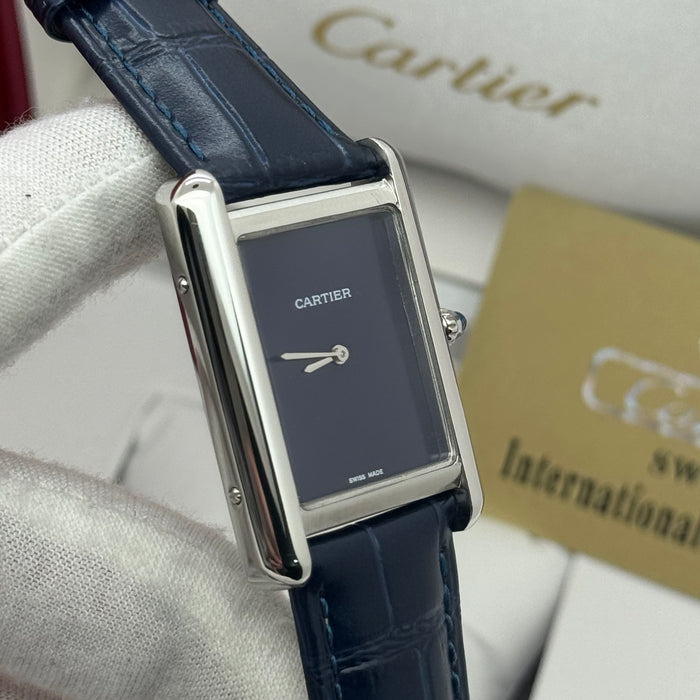 Cartier Tank Bleu Classique Rectangular Blue Dial Leather Watch