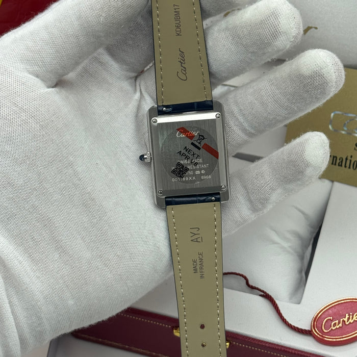 Cartier Tank Bleu Classique Rectangular Blue Dial Leather Watch