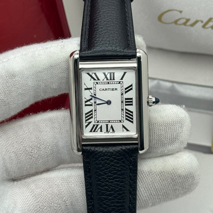 Cartier Tank Classique Roma - Roman Dial Black Leather Watch