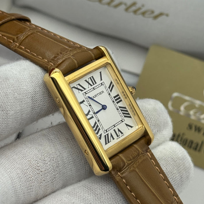 Cartier Classic Roma Gold Heritage Rectangular Roman Dial Leather Watch