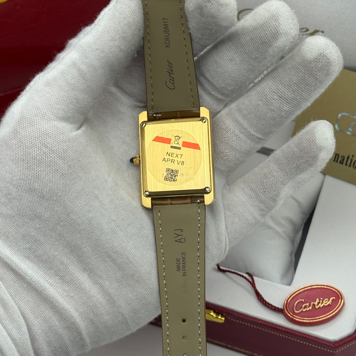 Cartier Classic Roma Gold Heritage Rectangular Roman Dial Leather Watch