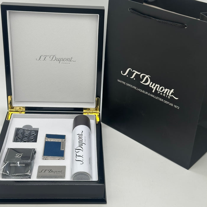 S.T. Dupont Luxury Lighter Gift Set – Blue Lacquer Edition (Made in France)