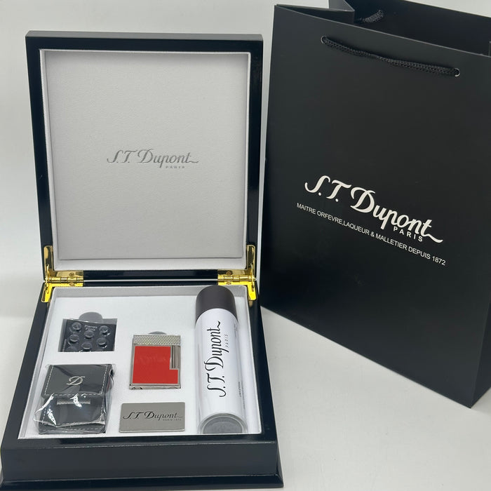 S.T. Dupont Luxury Lighter Gift Set – Gold Red Lacquer Edition (Made in France)