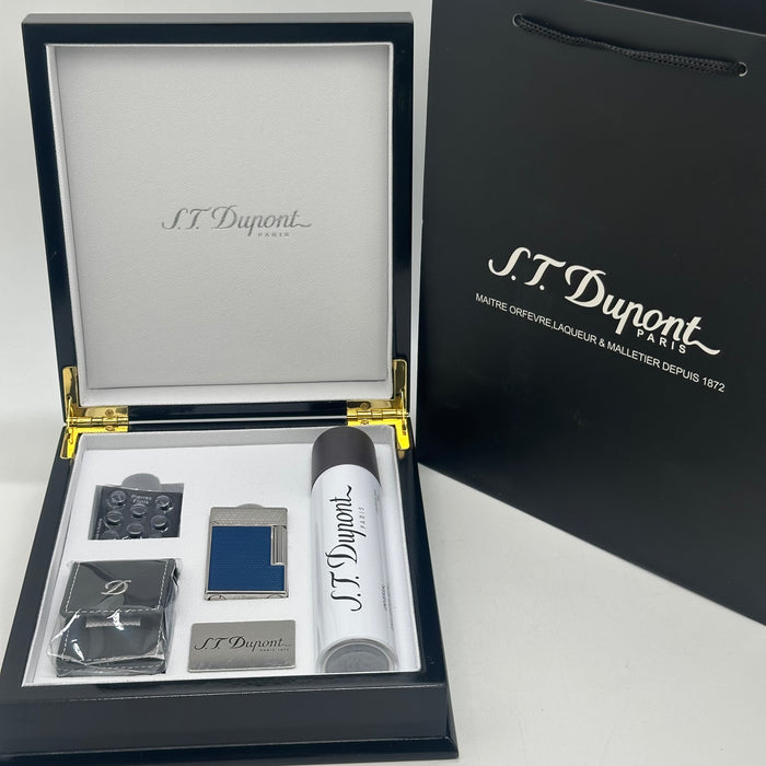 S.T. Dupont Blue Lacquer Silver Lighter – Classic Luxury Edition (Full Set)