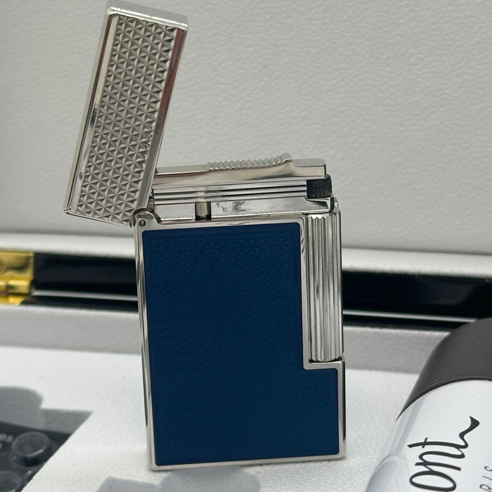 S.T. Dupont Blue Lacquer Silver Lighter – Classic Luxury Edition (Full Set)