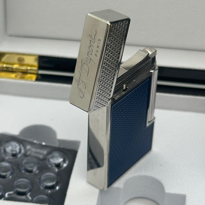 S.T. Dupont Blue Lacquer Silver Lighter – Classic Luxury Edition (Full Set)