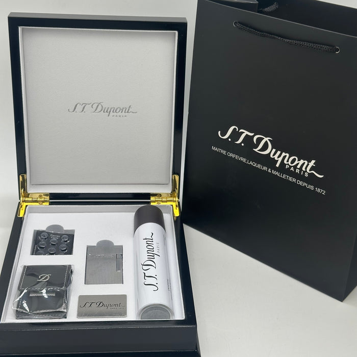 S.T. Dupont Silver Diamond Pattern Lighter – Elegant Luxury Edition (Full Set)