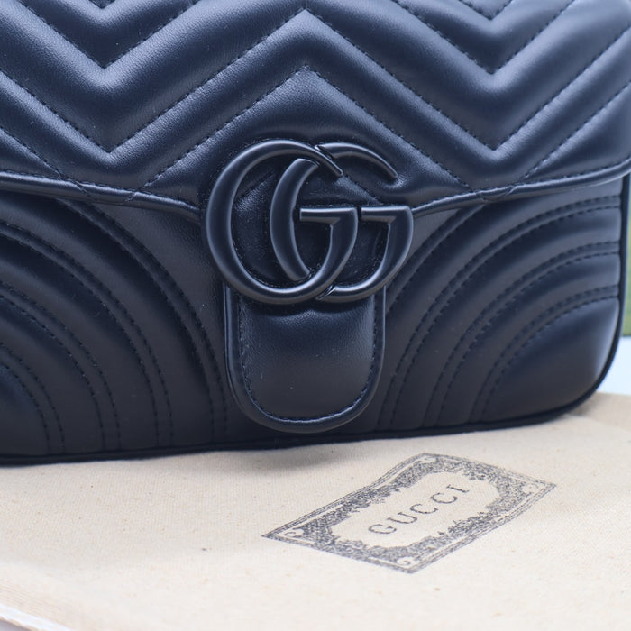 Gucci GG Marmont Small Shoulder Bag in Black Matelassé Leather