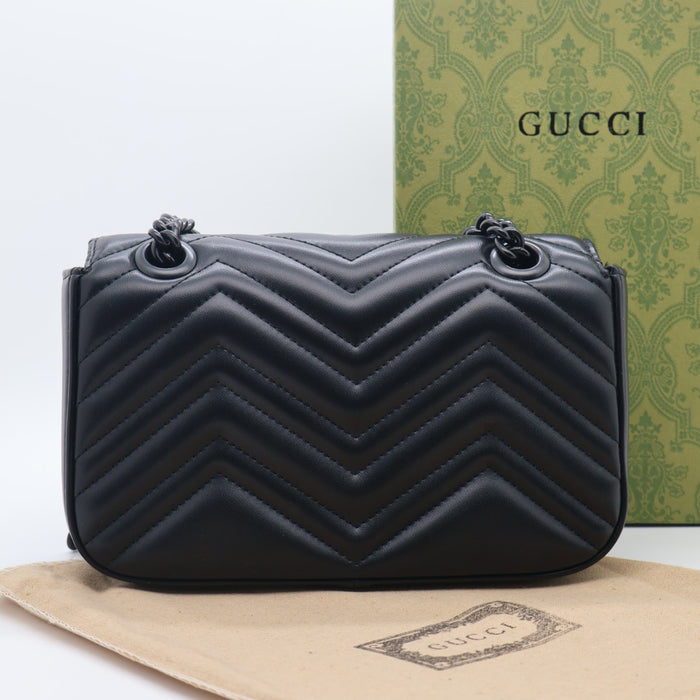 Gucci GG Marmont Small Shoulder Bag in Black Matelassé Leather